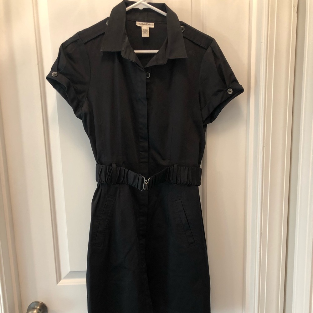 Calvin Klein belted cap sleeved dress